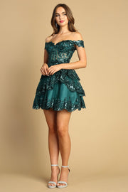 Sequin Applique Short Off Shoulder Dress by Adora 1051
