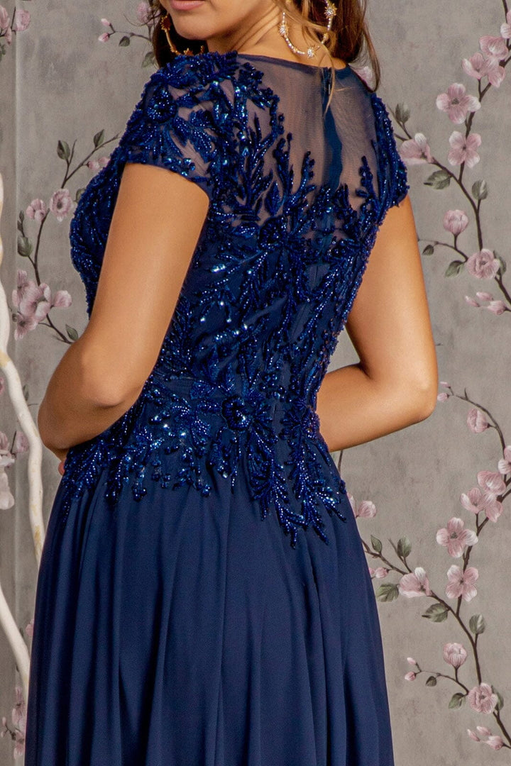 Sequin Applique Short Sleeve A-line Gown by GLS Gloria GL3450