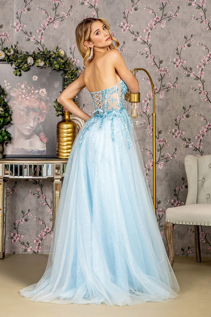 Sequin Applique Strapless A-line Slit Gown by GLS Gloria GL3209
