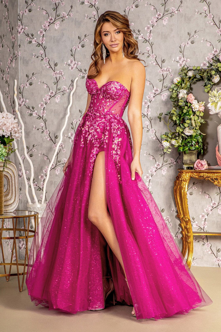 Sequin Applique Strapless A-line Slit Gown by GLS Gloria GL3209