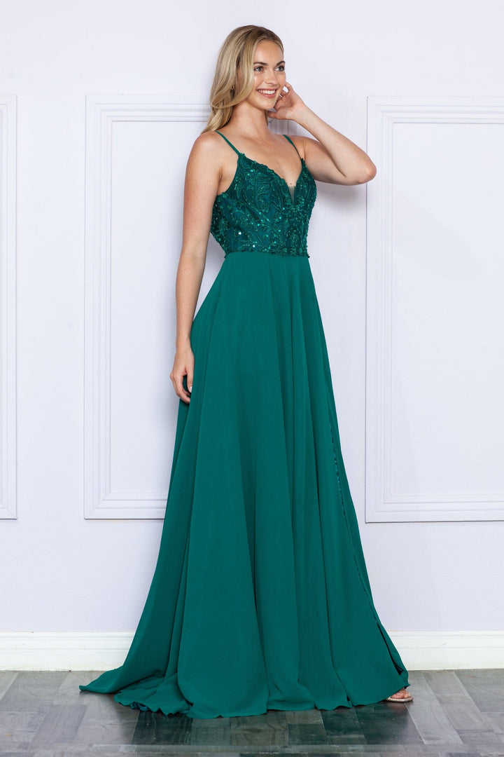 Sequin Embroidered Sleeveless Slit Gown by Poly USA 9368