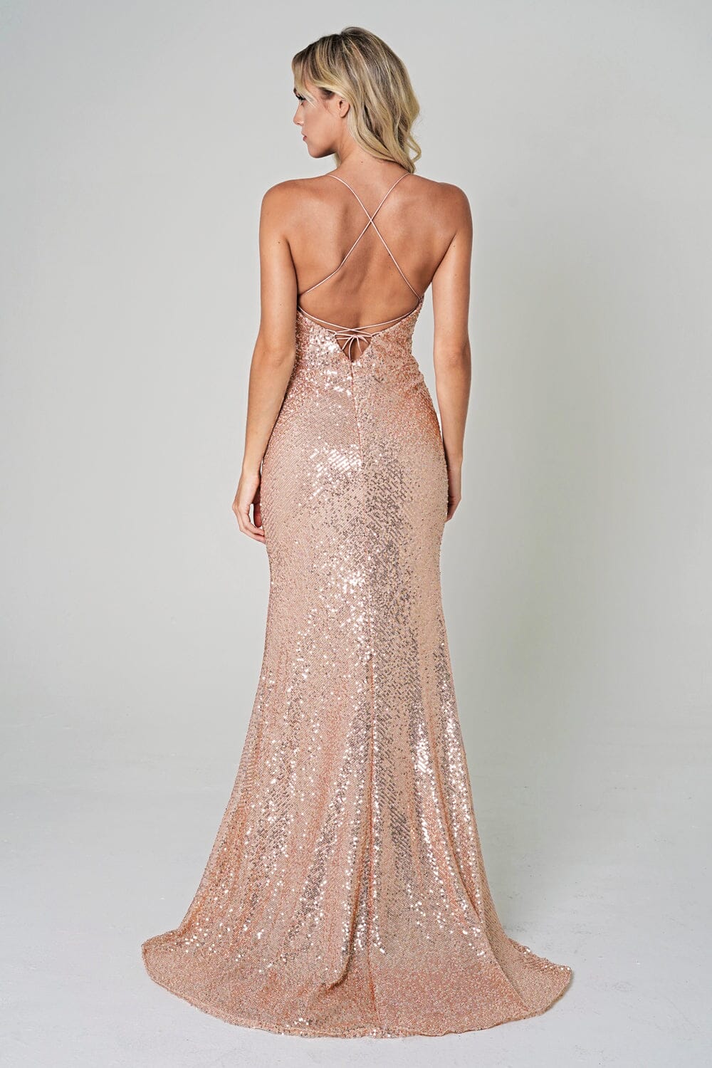 Sequin Fitted Sleeveless Slit Gown by Amelia Couture BZ011
