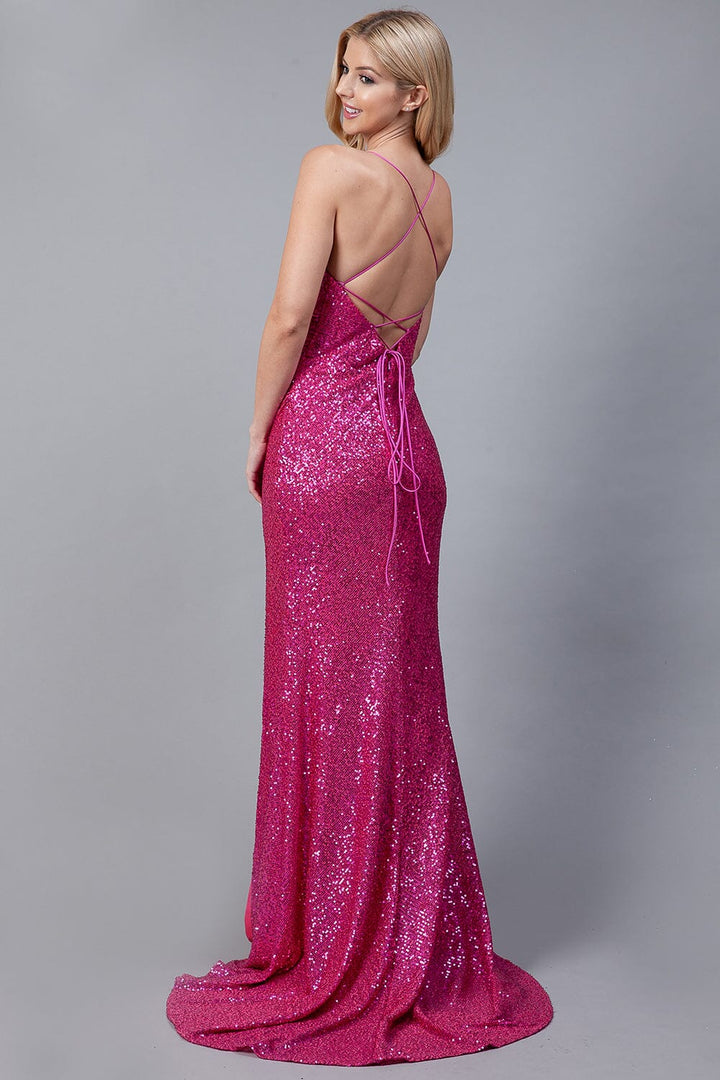 Sequin Fitted Sleeveless Slit Gown by Amelia Couture BZ011