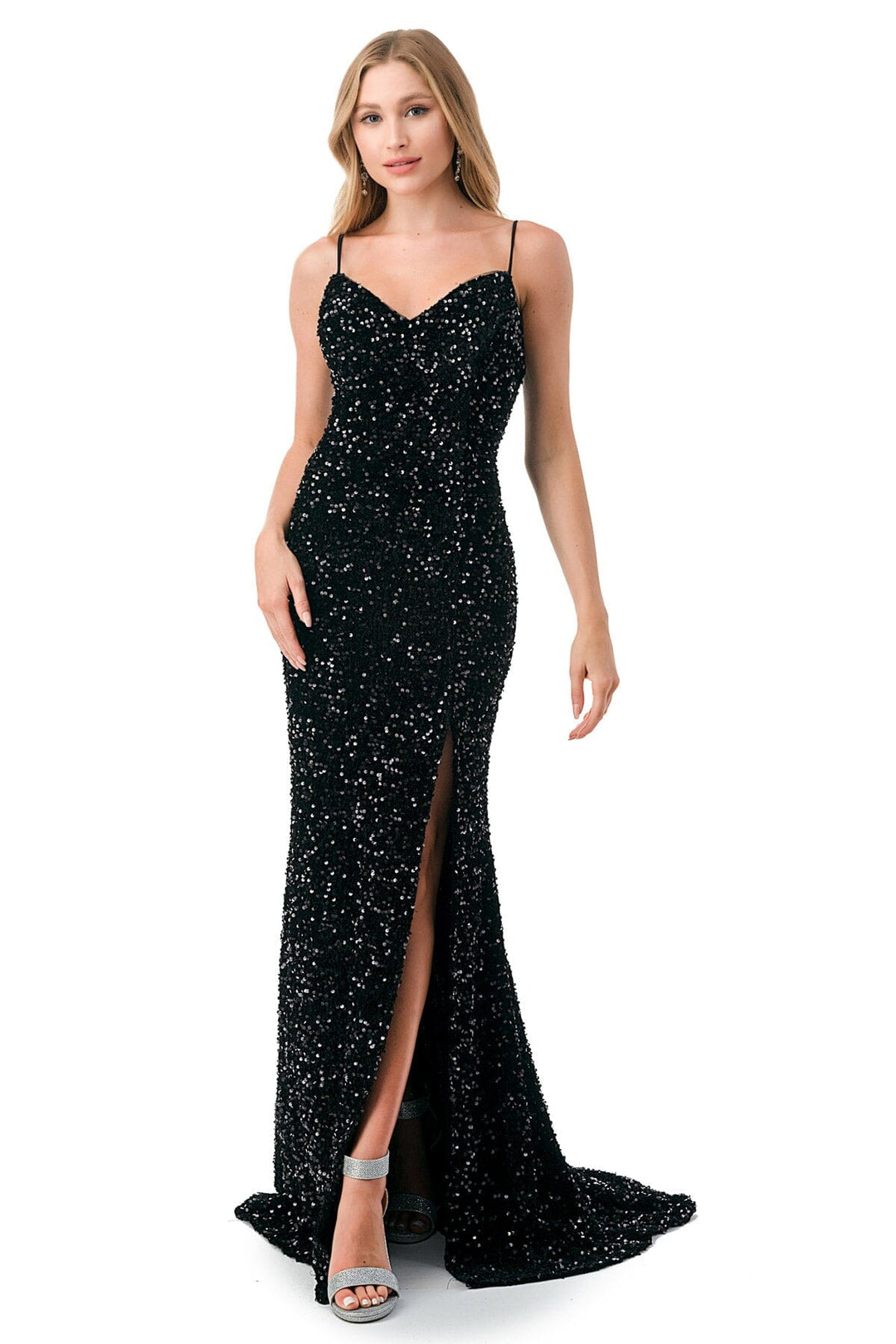 Sequin Fitted Sleeveless Slit Gown by Coya D621 - Outlet