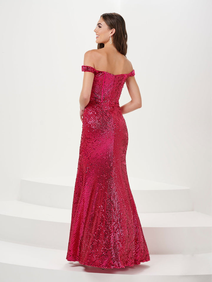 Sequin Off Shoulder Corset Slit Gown by Panoply 14158