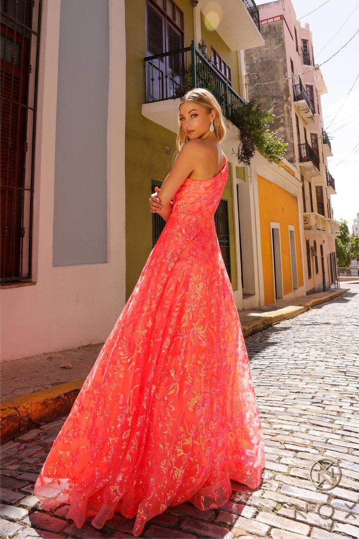 Sequin Print One Shoulder Ball Gown by Nox Anabel R1305