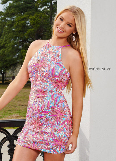 Sequin Print Short Halter Dress by Rachel Allan 40221