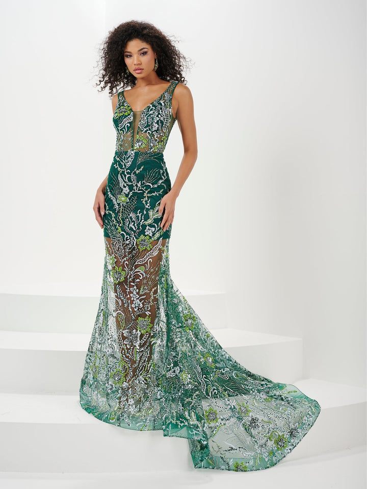 Sequin Print Sleeveless Sheer Mermaid Dress by Panoply 14172