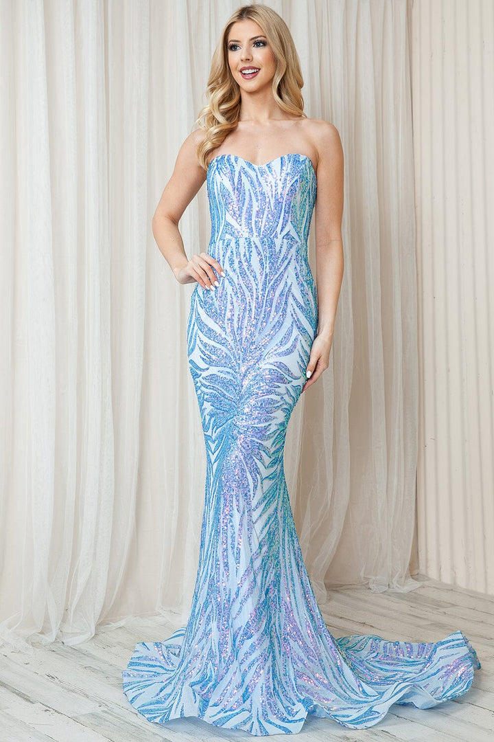 Sequin Print Strapless Mermaid Dress by Amelia Couture 7028