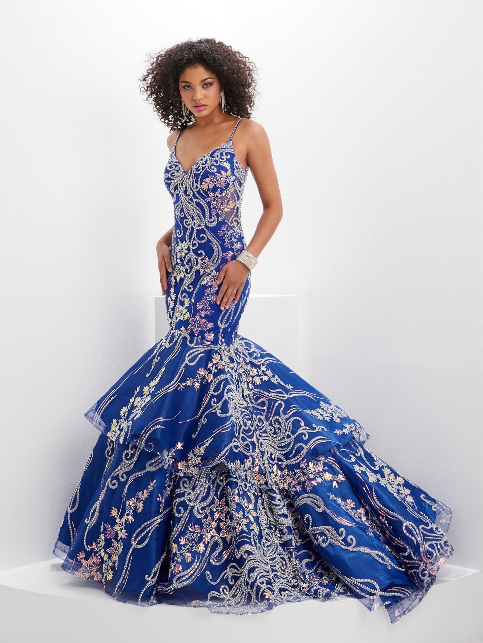 Sequin Print Tiered Mermaid Dress by Panoply 14150 8 Aqua