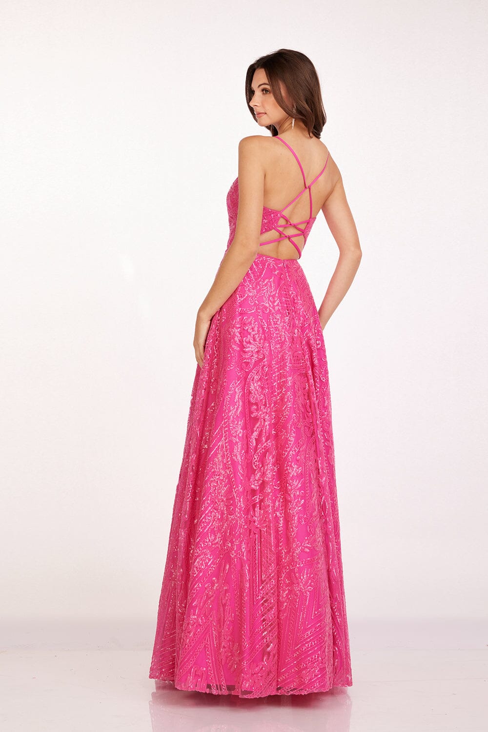 Sequin Print V-Neck A-line Gown by Abby Paris 90243