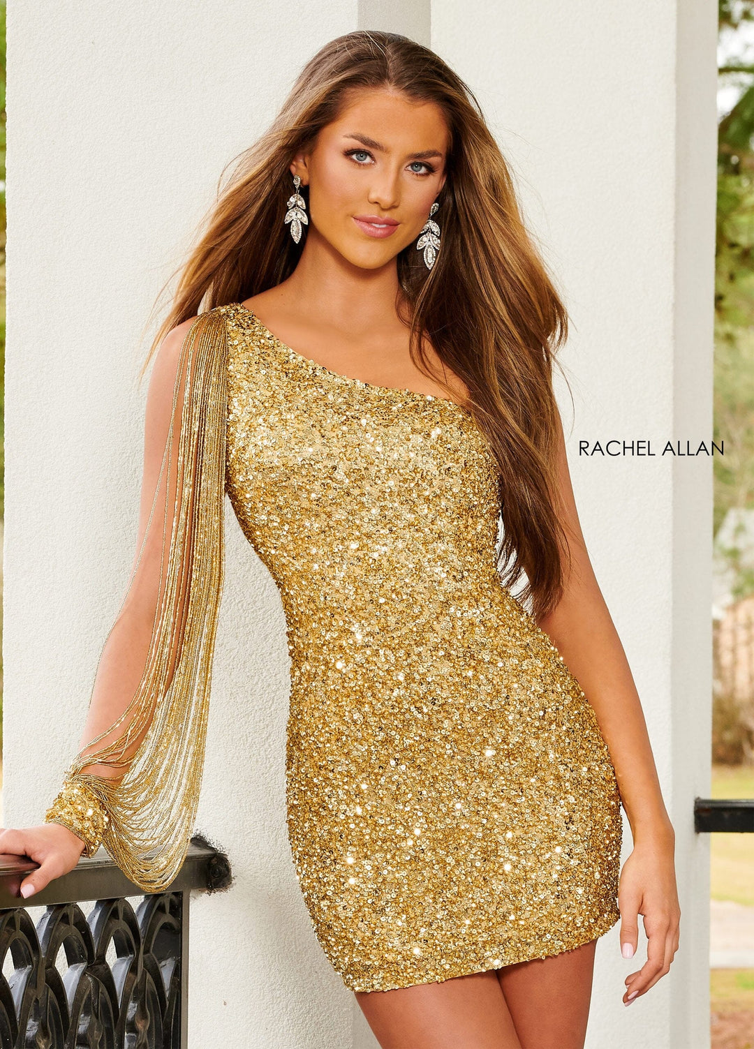 Sequin Short One Shoulder Fringe Dress by Rachel Allan 40201