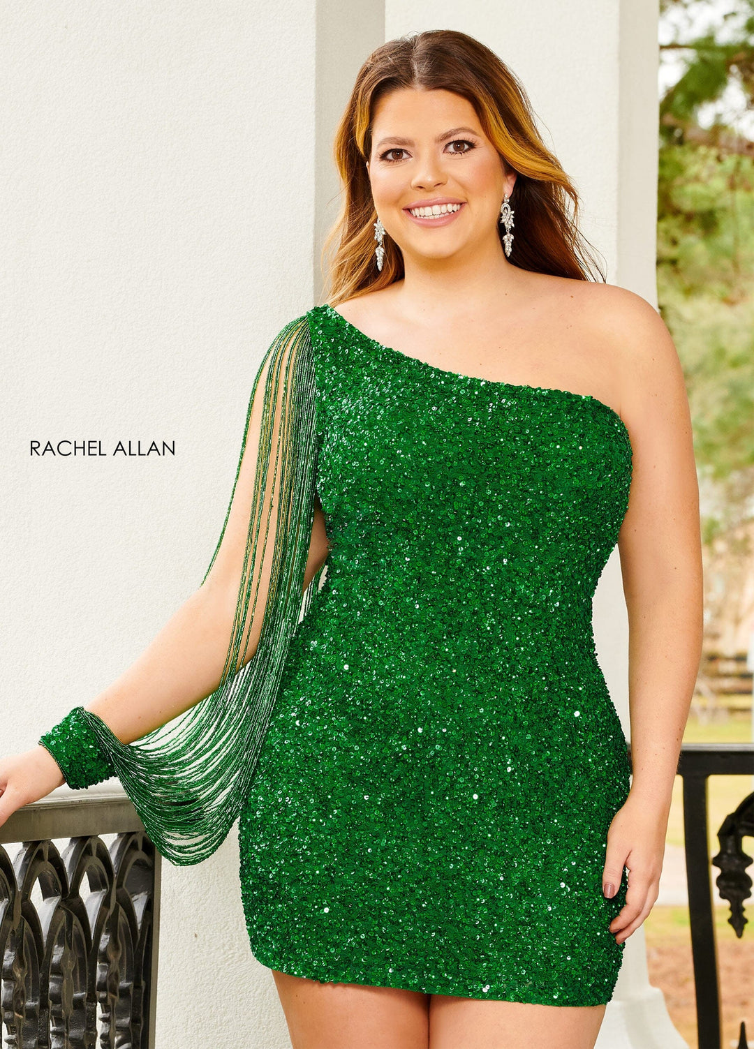 Sequin Short One Shoulder Fringe Dress by Rachel Allan 40201