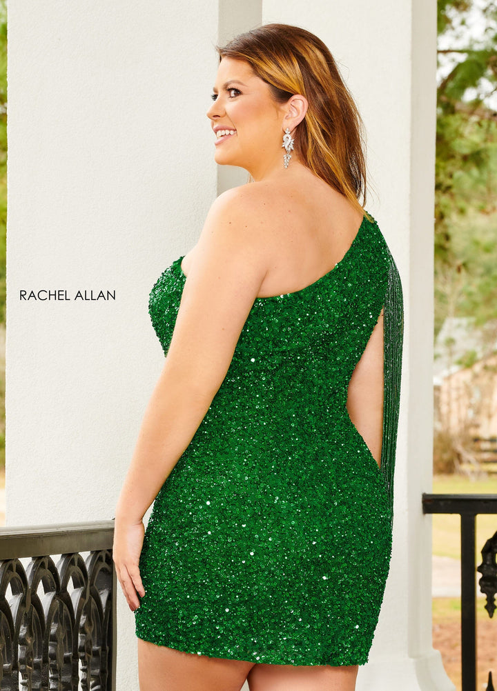 Sequin Short One Shoulder Fringe Dress by Rachel Allan 40201