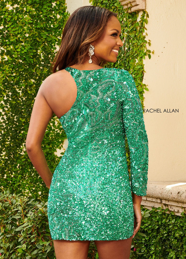 Sequin Short Single Sleeve Dress by Rachel Allan 40181