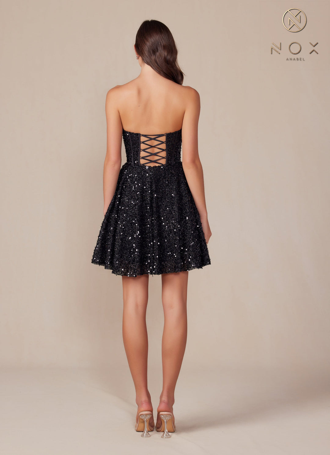 Sequin Short Strapless A-line Dress by Nox Anabel A843