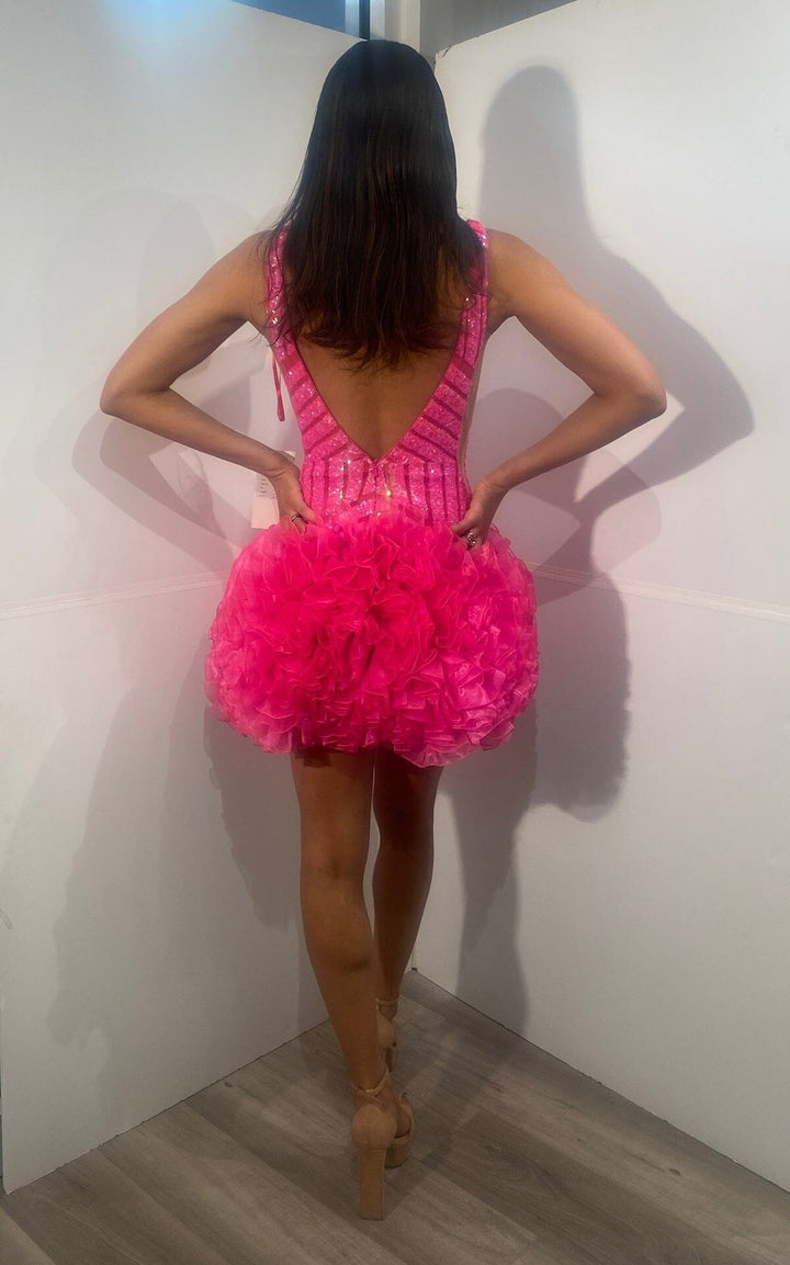 Sequin Short V-Neck Ruffled Dress by Jovani 39931
