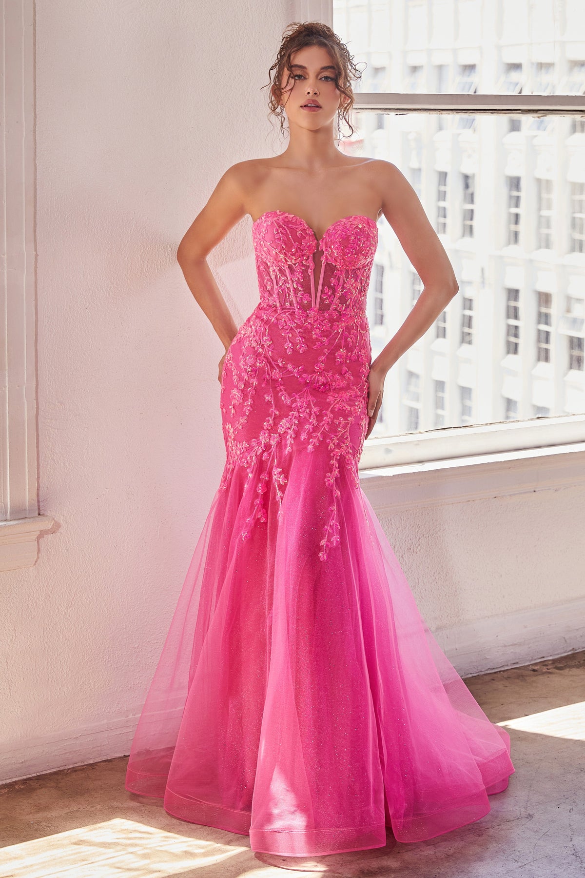 pink mermaid dress Sequin Tulle Strapless Mermaid Dress by Ladivine CB139 – ABC Fashion