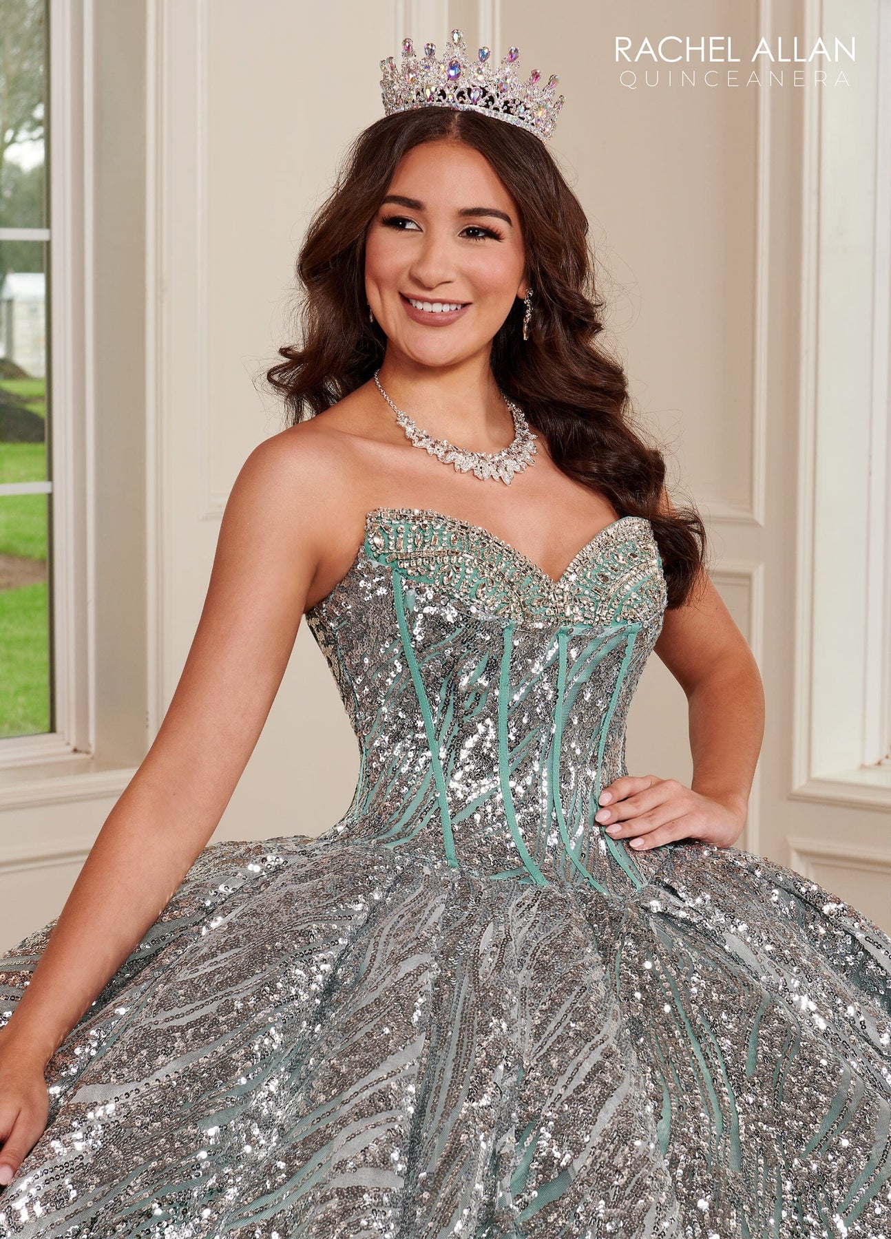 Sequin Tulle Strapless Quinceanera Dress by Rachel Allan