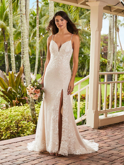 Sequin V-Neck Slit Bridal Gown by Adrianna Papell 31216