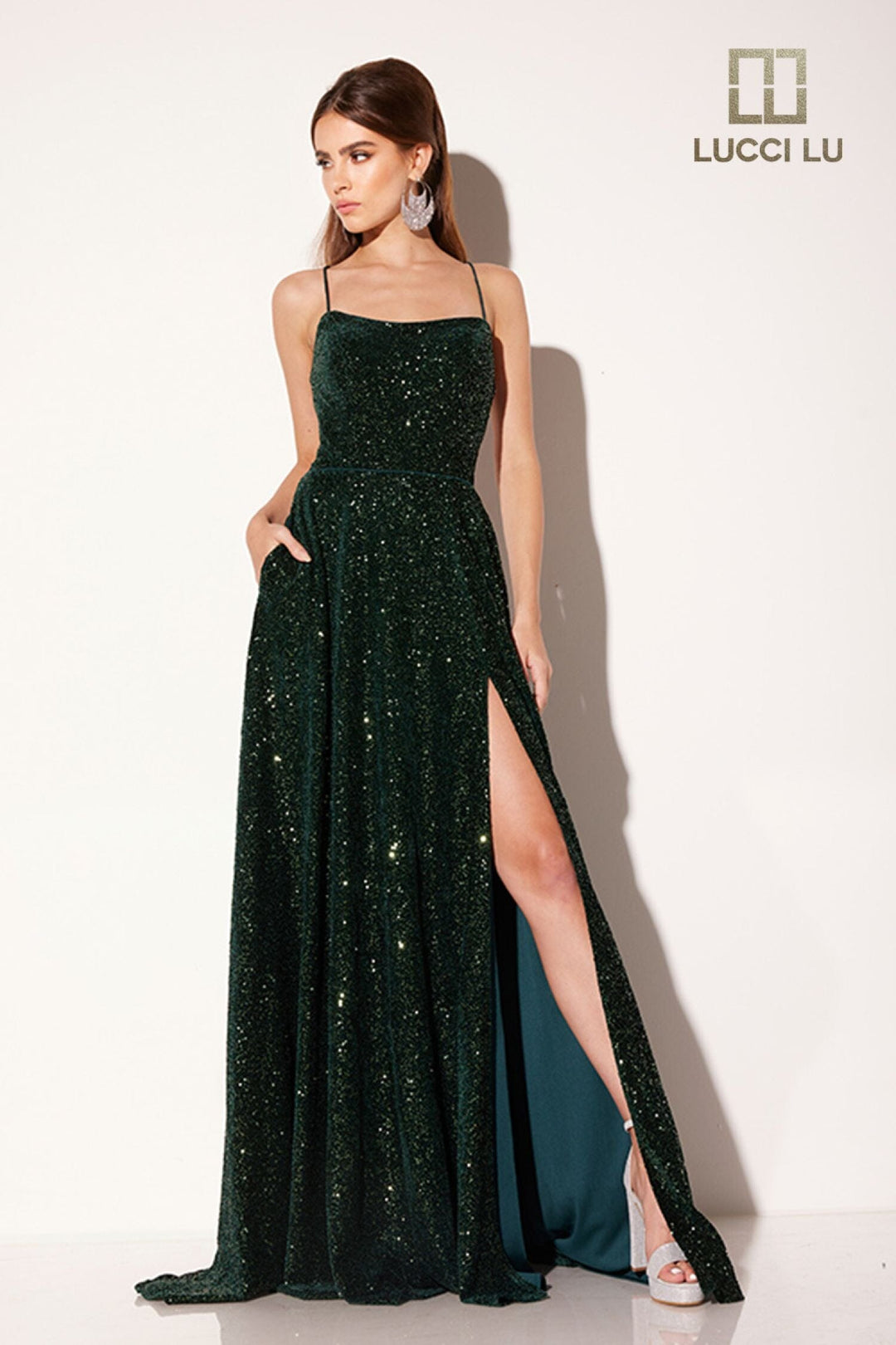 knee length dresses for ladies Sequin Velvet Sleeveless A-line Gown by Lucci Lu 1249 – ABC Fashion