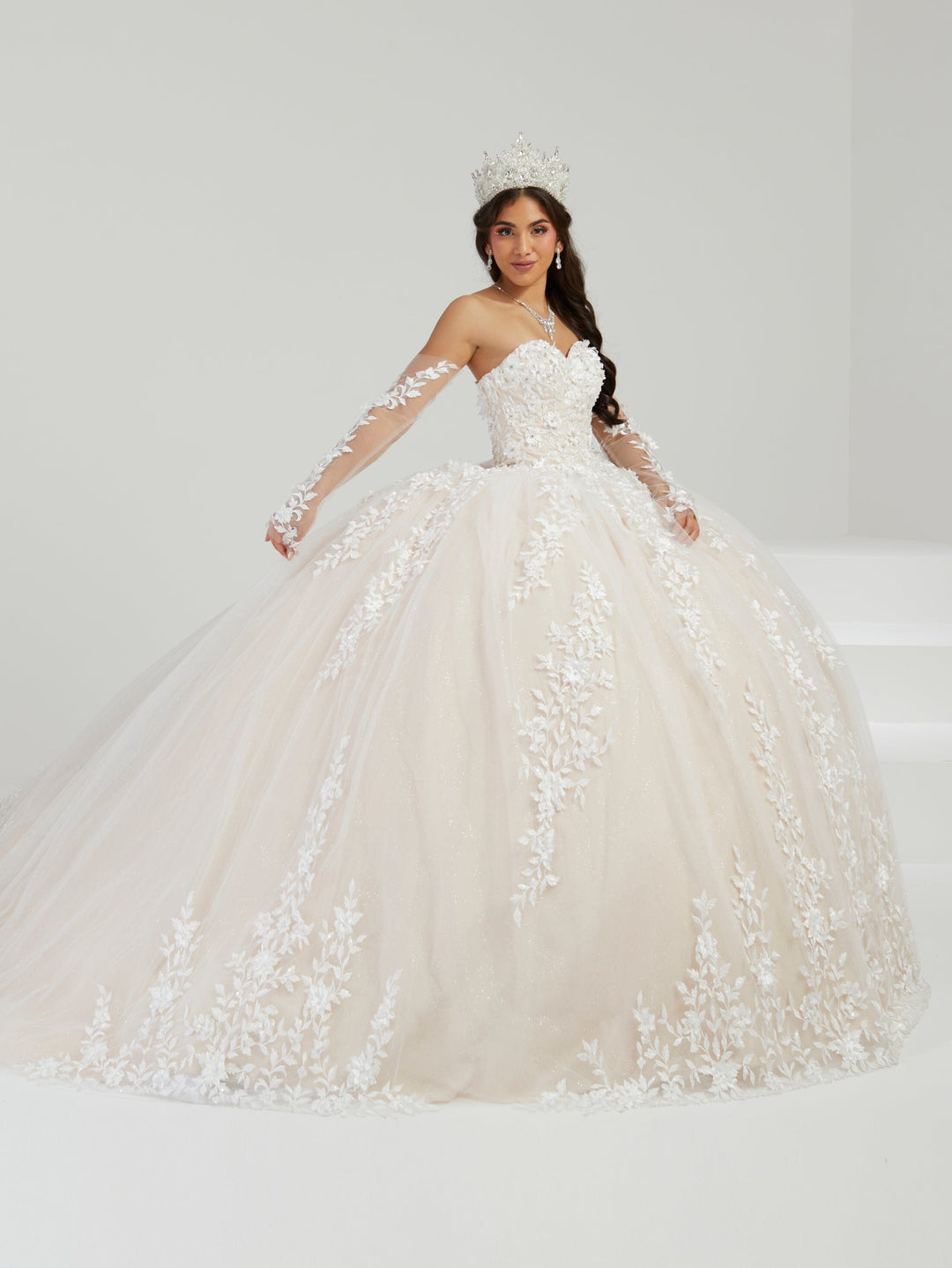 Sheer Glove Cape Quinceanera Dress by House of Wu 26070