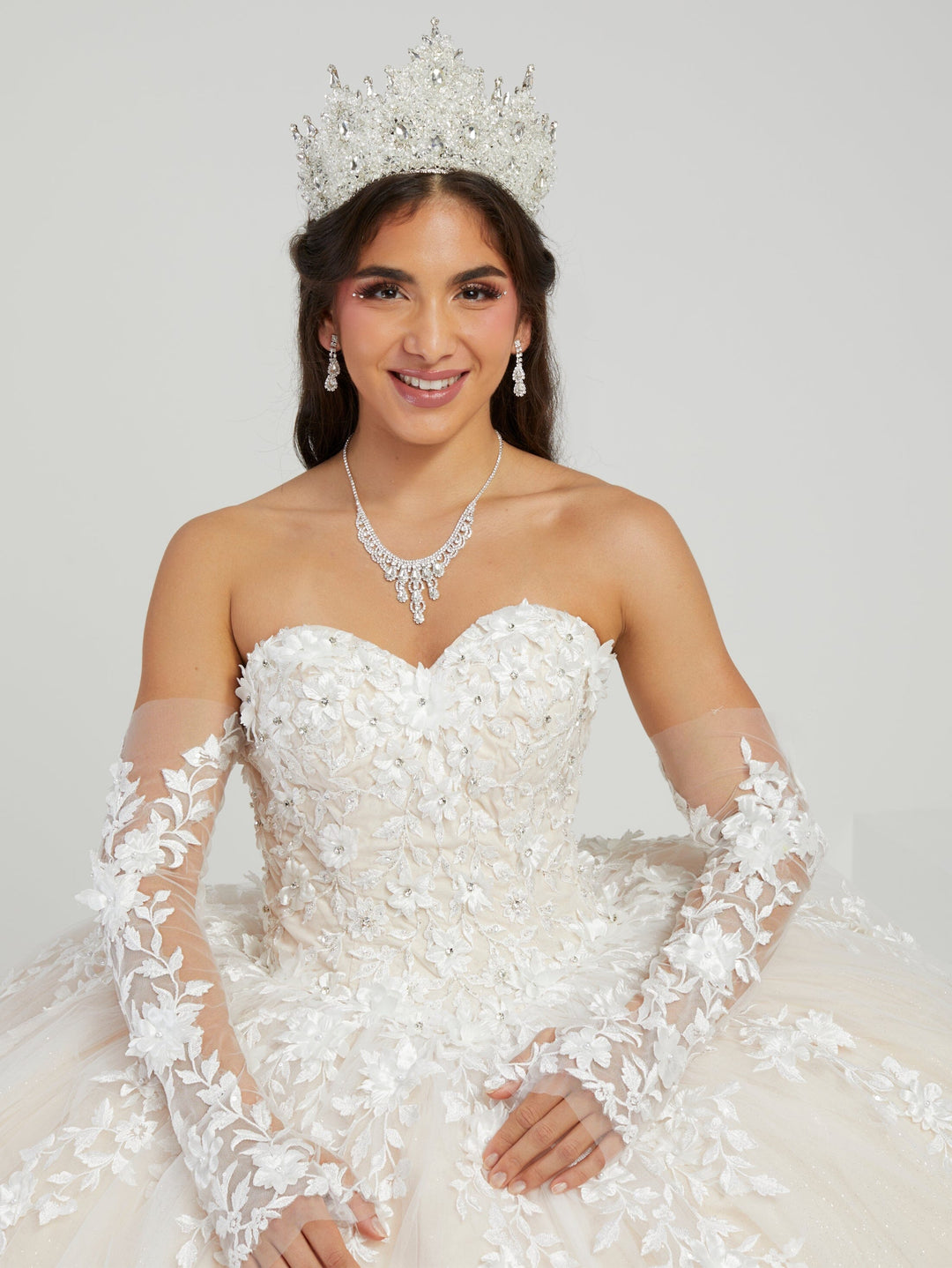 Sheer Glove Cape Quinceanera Dress by House of Wu 26070