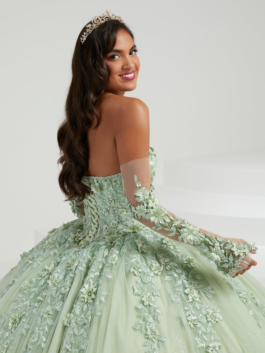 Sheer Glove Cape Quinceanera Dress by House of Wu 26070