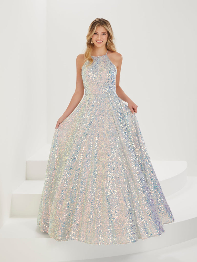 Shimmer Sequin Halter A-line Gown by Tiffany Designs 16920 – ABC