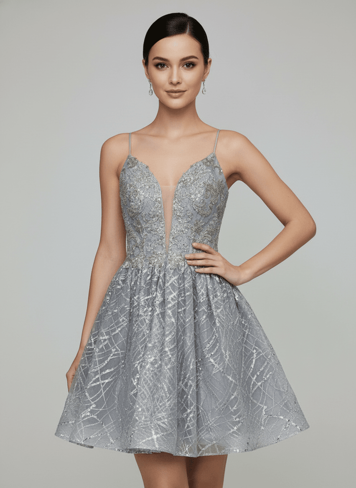 Short Deep Sweetheart Glitter Dress by Calla KY-74028