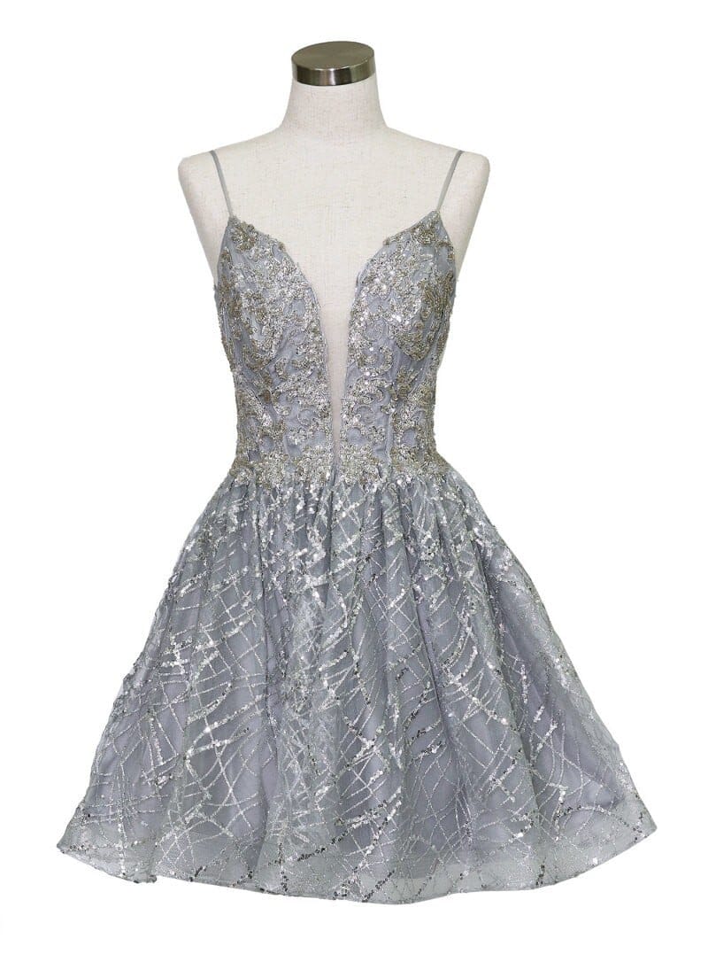 Short Deep Sweetheart Glitter Dress by Calla KY-74028