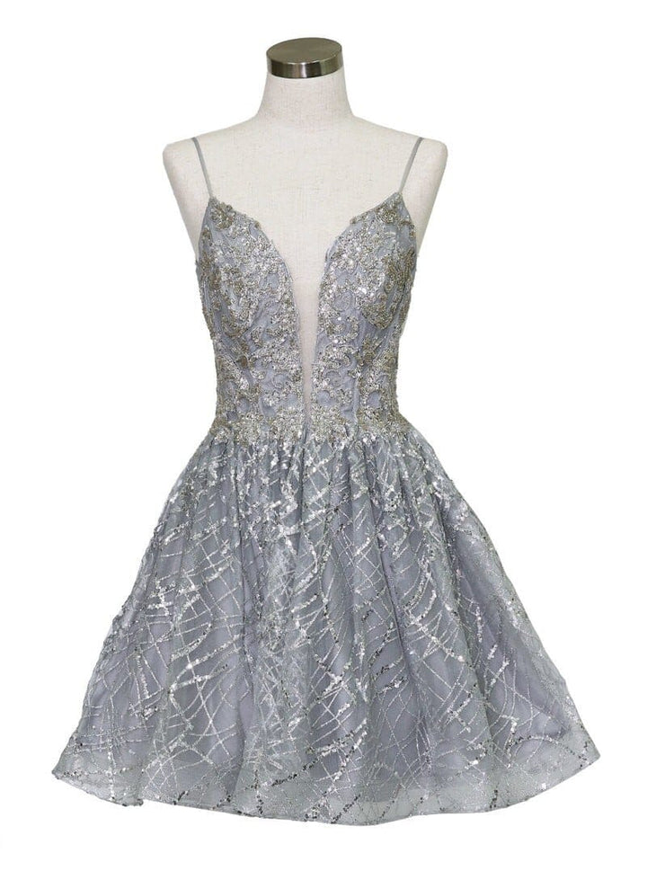 Short Deep Sweetheart Glitter Dress by Calla KY-74028