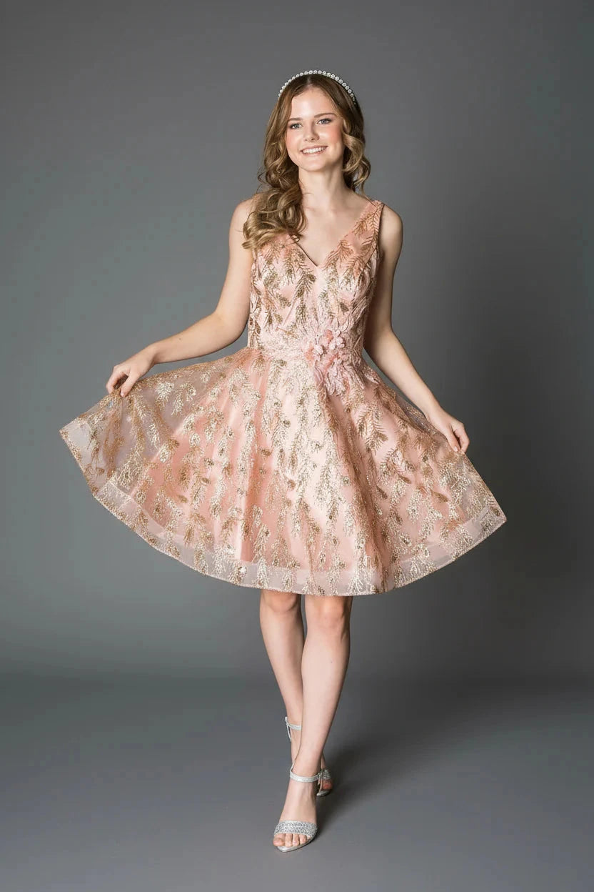 Short Glitter Print V-Neck Dress by Calla KY-72534