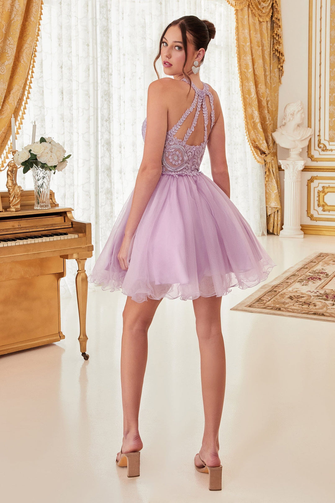 Short Lace Appliqued Dress by Cinderella Divine UJ0119 - Outlet