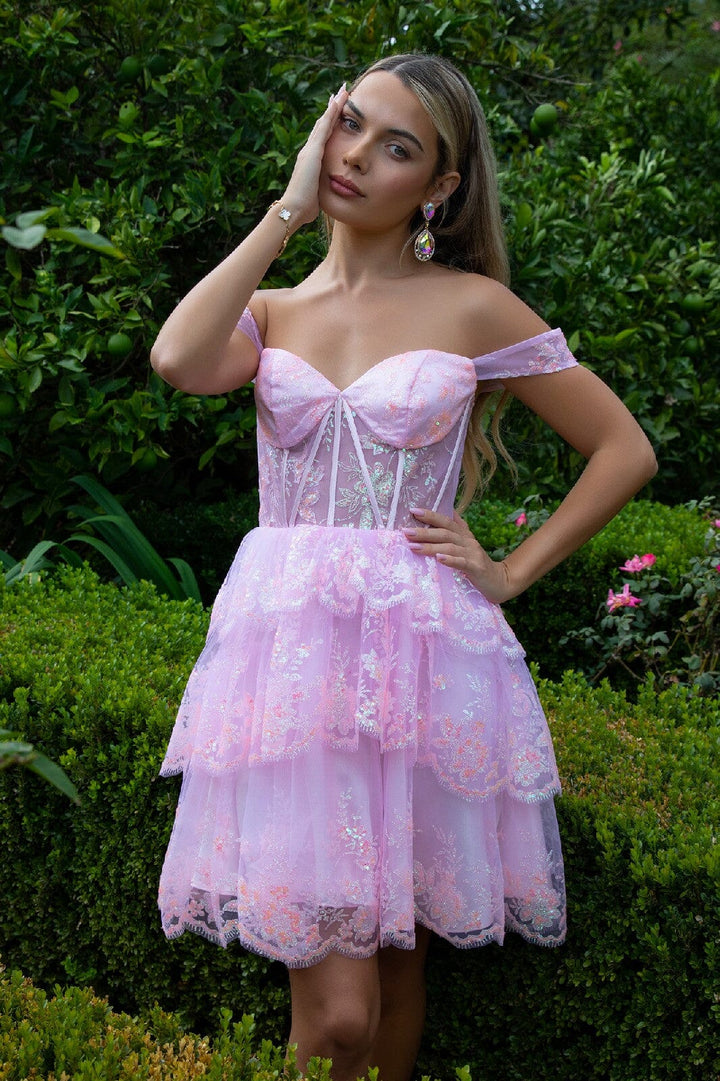 Short Off Shoulder Tiered Dress by Elizabeth K GS3506