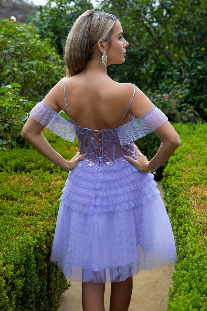 Short Off Shoulder Tiered Dress by Elizabeth K GS3511