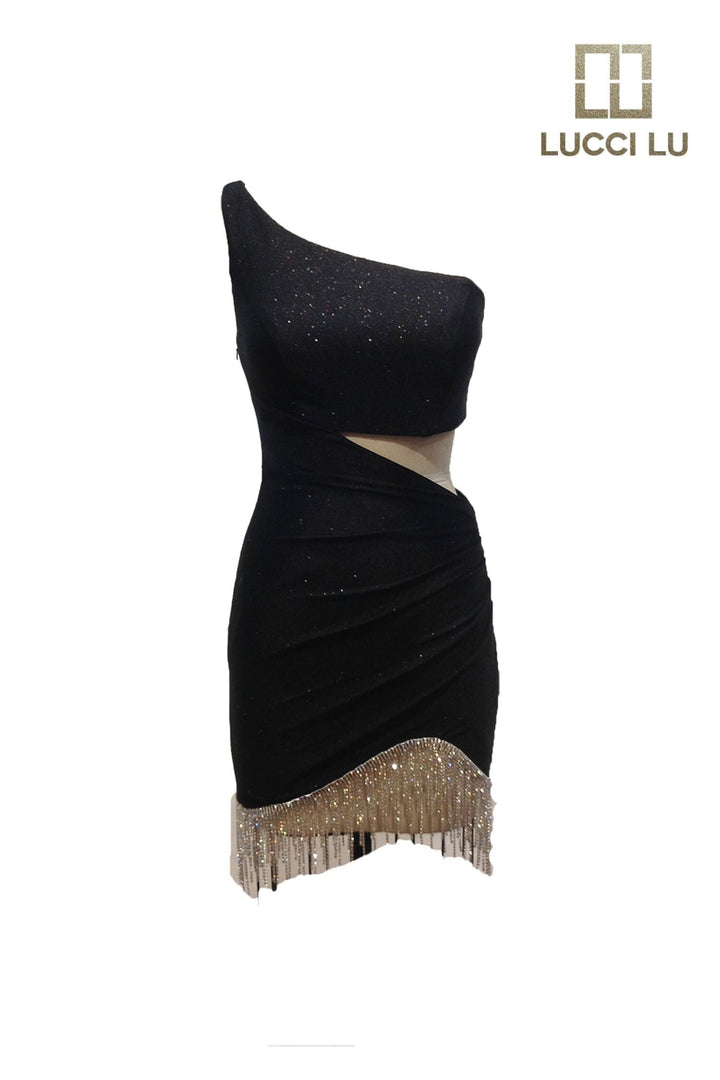 Short One Shoulder Fringe Dress by Lucci Lu 4195