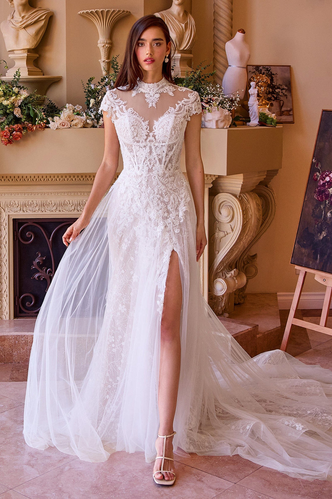 Short Sleeve A-line Bridal Gown by Ladivine WL035 ABC Fashion Short Sleeve A-line Bridal Gown by Ladivine WL035 ABC Fashion