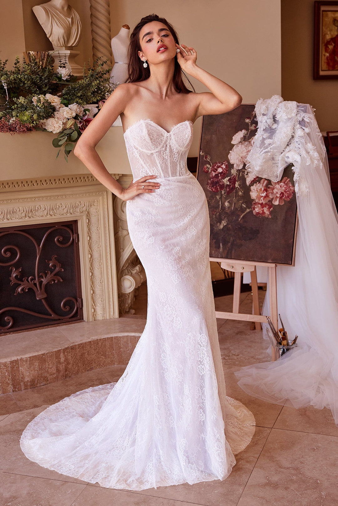 Short Sleeve Strapless Bridal Gown by Ladivine WL040 Short Sleeve Strapless Bridal Gown by Ladivine WL040
