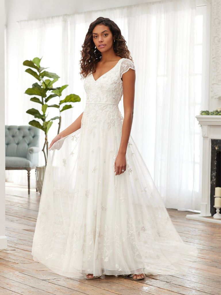 Short Sleeve Wedding Dress by Adrianna Papell 40383 ABC Fashion Short Sleeve Wedding Dress by Adrianna Papell 40383 ABC Fashion