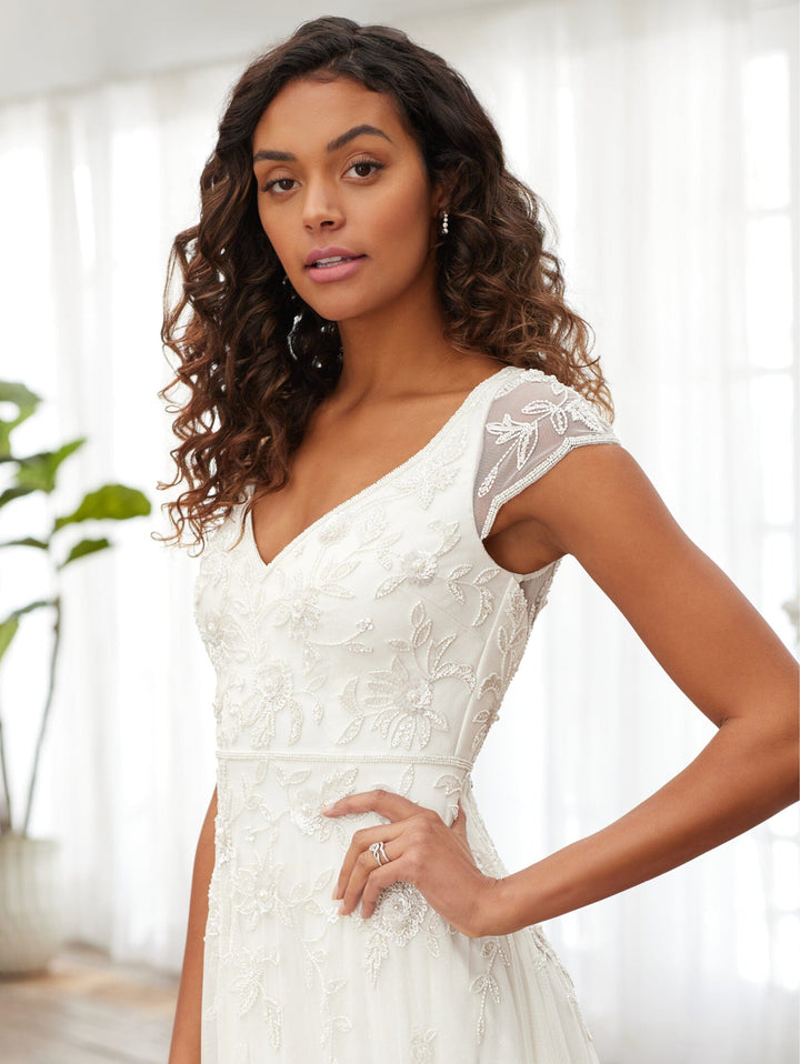 Short Sleeve Wedding Dress by Adrianna Papell 40383