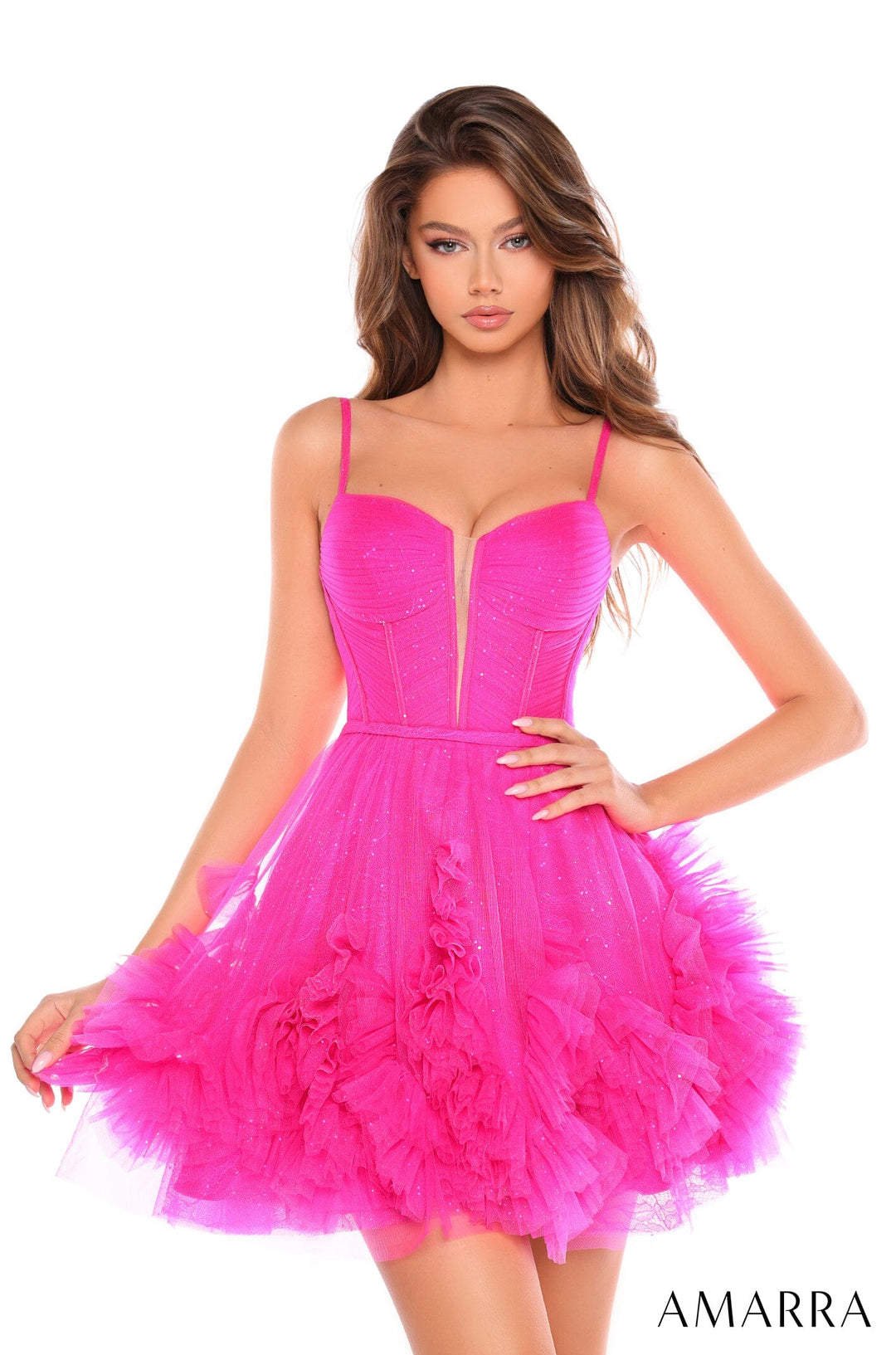 Short Sleeveless Corset Ruffled A-line Dress by Amarra 88677