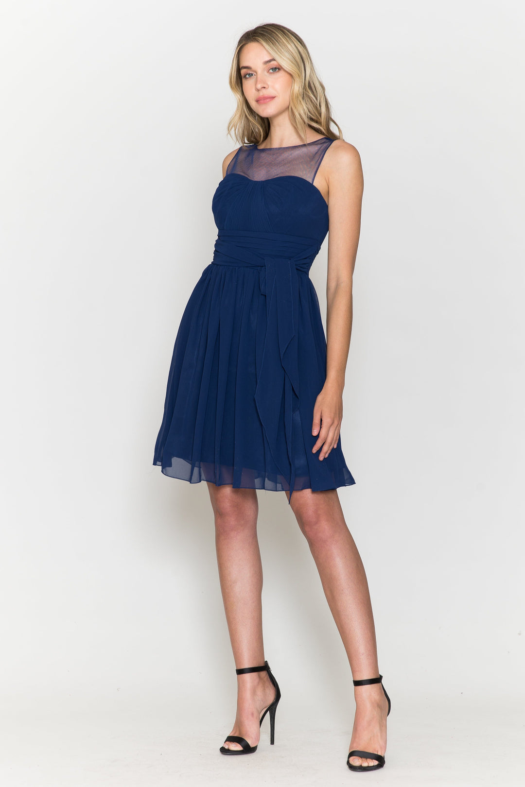 Short Sleeveless Illusion Dress with Bow by Poly USA 7006