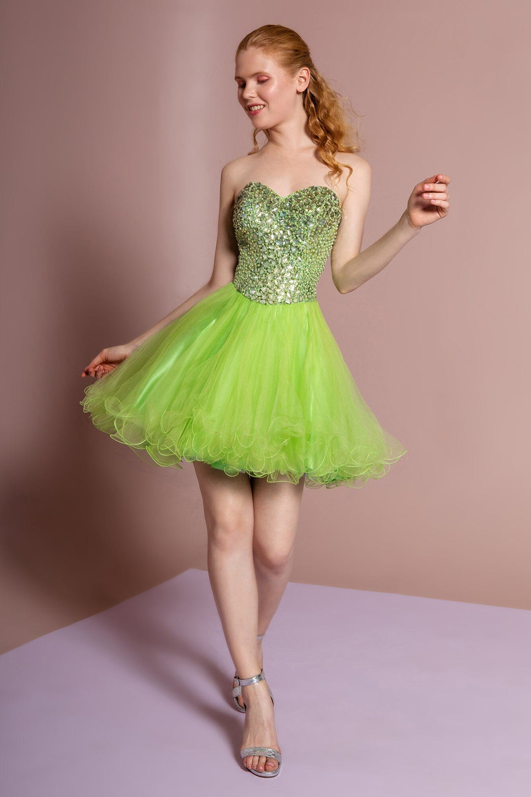 Short Strapless Dress with Jeweled Bodice by Elizabeth K GS2034