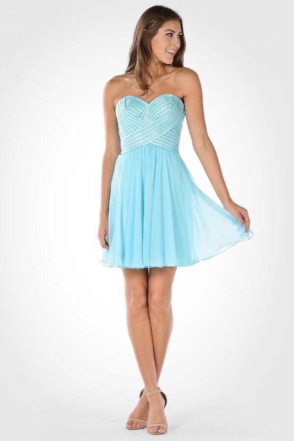 Short Strapless Dress with Sequined Top by Poly USA 7716