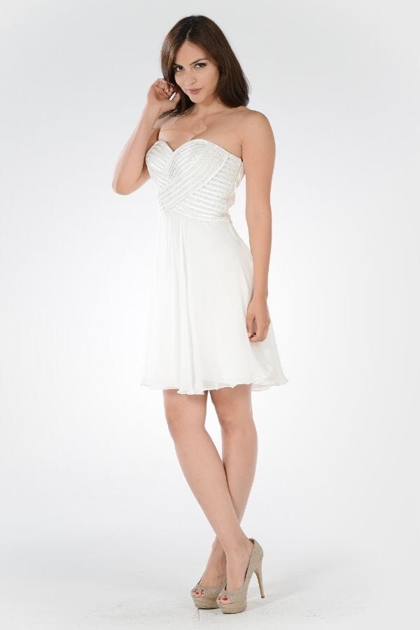 Short Strapless Dress with Sequined Top by Poly USA 7716