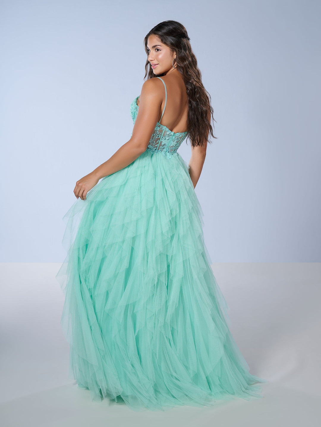 Sleeveless A-line Ruffled Gown by Tiffany Designs 16149