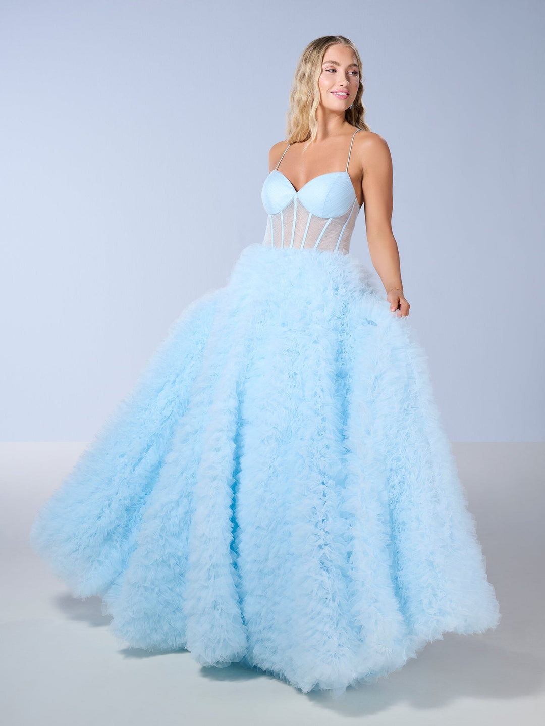 Sleeveless A-line Ruffled Gown by Tiffany Designs 16156