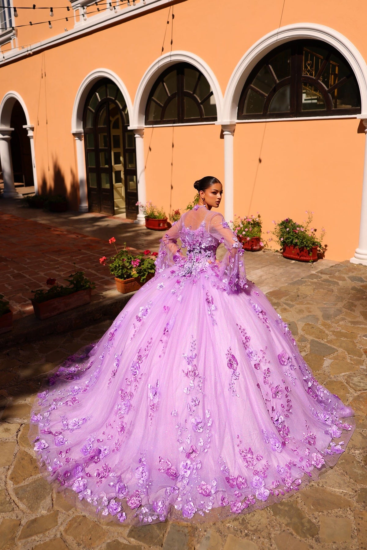 3D Floral Cape Sleeve Quinceanera Dress by Amarra 54216