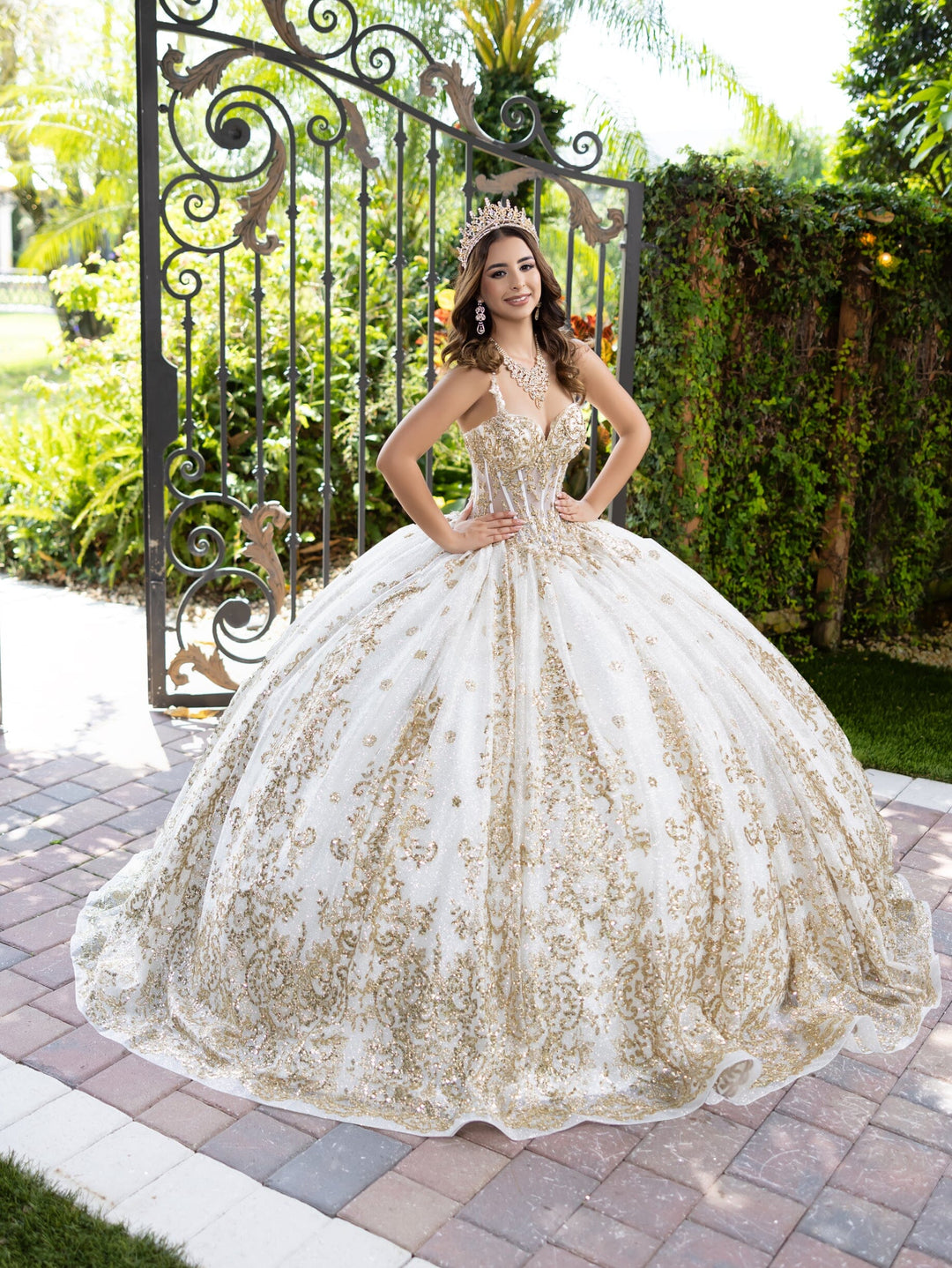 white and gold quinceanera dresses Dancing Queen 5107 Long Dress PromGirl Experience the magic of your Quinceaera in our exquisite dress Would you wear this gorgeous